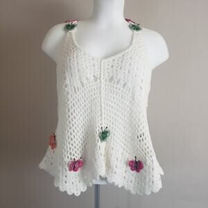 Rebellion Again Crochet Tank Top Size L Boho Festival Butterfly Detail Fairycore